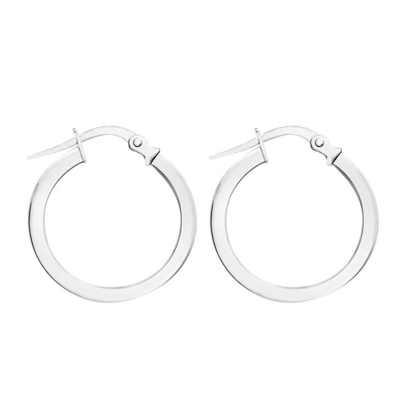 375/1000 (9K) White Gold Square Wire Hoop Earrings, 16 mm Diameter - Emanessence