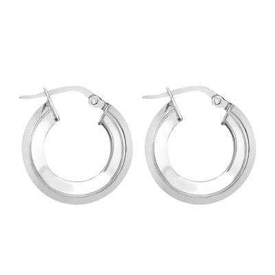 Créoles Tube Carré en Or Blanc 375, Diamètre 18 mm - Emanessence