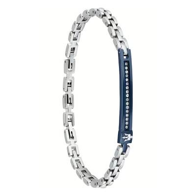 Iconic Stainless Steel & Blue Ceramic Bracelet with White Crystals, Length 18 cm to 21.5 cm - JM224AVD40 - Maserati