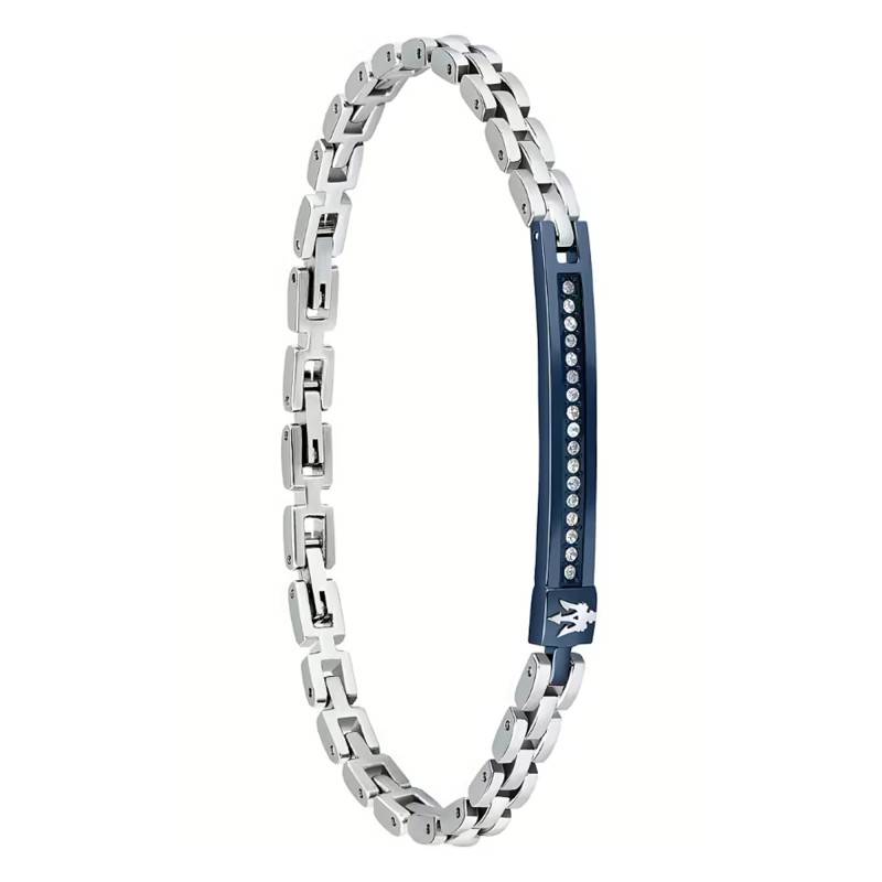 Iconic Stainless Steel & Blue Ceramic Bracelet with White Crystals, Length 18 cm to 21.5 cm - JM224AVD40 - Maserati