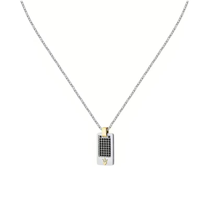 Grey & Yellow Steel Enamel Plate Necklace, Length 45 cm to 50 cm - JM334AVD49 - Maserati