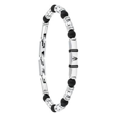 Two-Tone Steel & Black Agates Iconic Bracelet, Length 18.50 cm to 21.50 cm - JM324AVD43 - Maserati