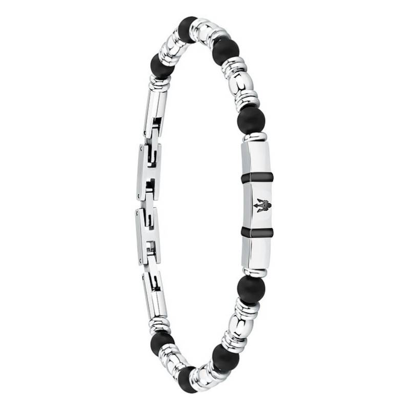 Two-Tone Steel & Black Agates Iconic Bracelet, Length 18.50 cm to 21.50 cm - JM324AVD43 - Maserati