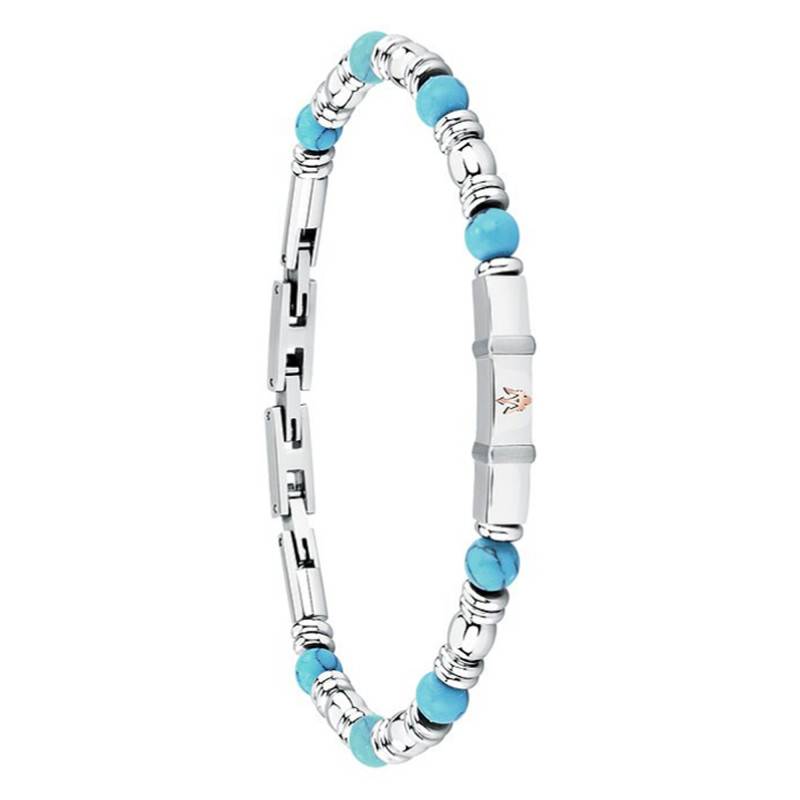 Two-Tone Steel & Turquoise Iconic Bracelet, Length 18.50 cm to 21.50 cm - JM324AVD44 - Maserati