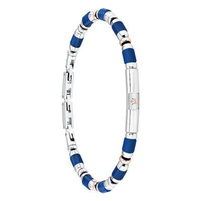 Two-Tone Steel & Blue Agates Iconic Bracelet, Length 19 cm to 22 cm - JM334AVD45 - Maserati