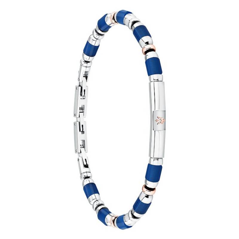 Two-Tone Steel & Blue Agates Iconic Bracelet, Length 19 cm to 22 cm - JM334AVD45 - Maserati