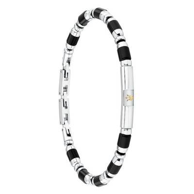 Iconic Two-Tone Stainless Steel & Black Agate Bracelet, Length 19 cm to 22 cm - JM334AVD46 - Maserati
