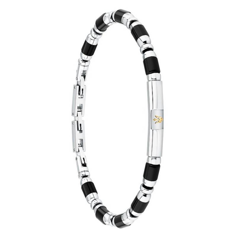 Iconic Two-Tone Stainless Steel & Black Agate Bracelet, Length 19 cm to 22 cm - JM334AVD46 - Maserati