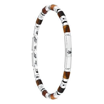 Maserati Iconic Two-Tone Steel & Tiger's Eye Bracelet, Length 19 cm to 22 cm - JM334AVD47 - Maserati
