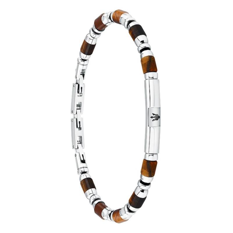 Maserati Iconic Two-Tone Steel & Tiger's Eye Bracelet, Length 19 cm to 22 cm - JM334AVD47 - Maserati