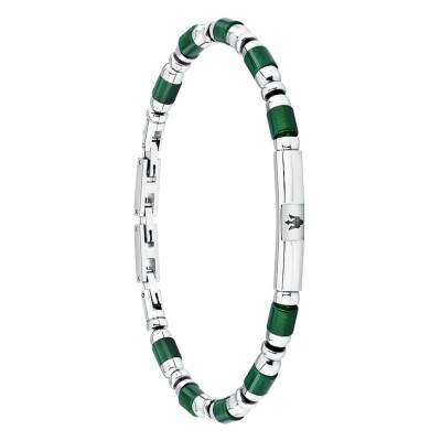 Iconic Two-Tone Stainless Steel & Green Agate Bracelet, Length 19 cm to 22 cm - JM334AVD48 - Maserati