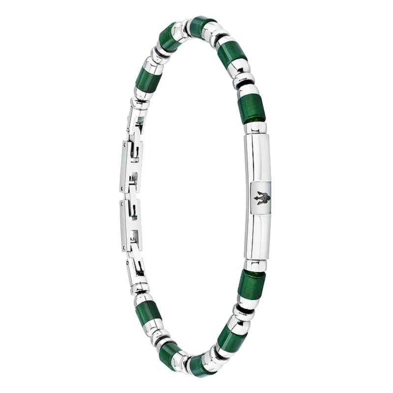 Iconic Two-Tone Stainless Steel & Green Agate Bracelet, Length 19 cm to 22 cm - JM334AVD48 - Maserati