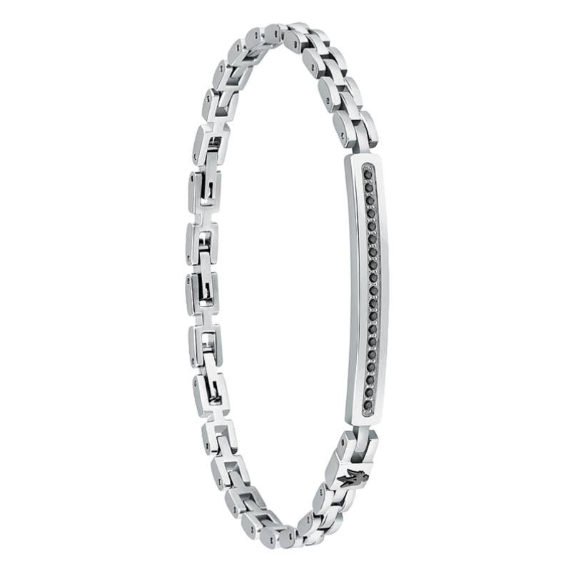 Iconic Two-Tone Stainless Steel & Black Crystal Bracelet, Length 18,50 cm to 21,50 cm - JM224AVD41 - Maserati