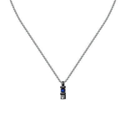 Collier en Acier Gris & Saphir Bleu, Longueur 45 à 50 cm - JM334AXO05 - Maserati