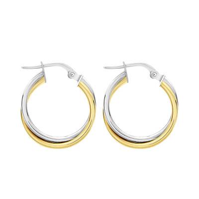 Two-Tone 2-Gold 375 Crossed Hoop Earrings, 19 mm Diameter - Emanessence