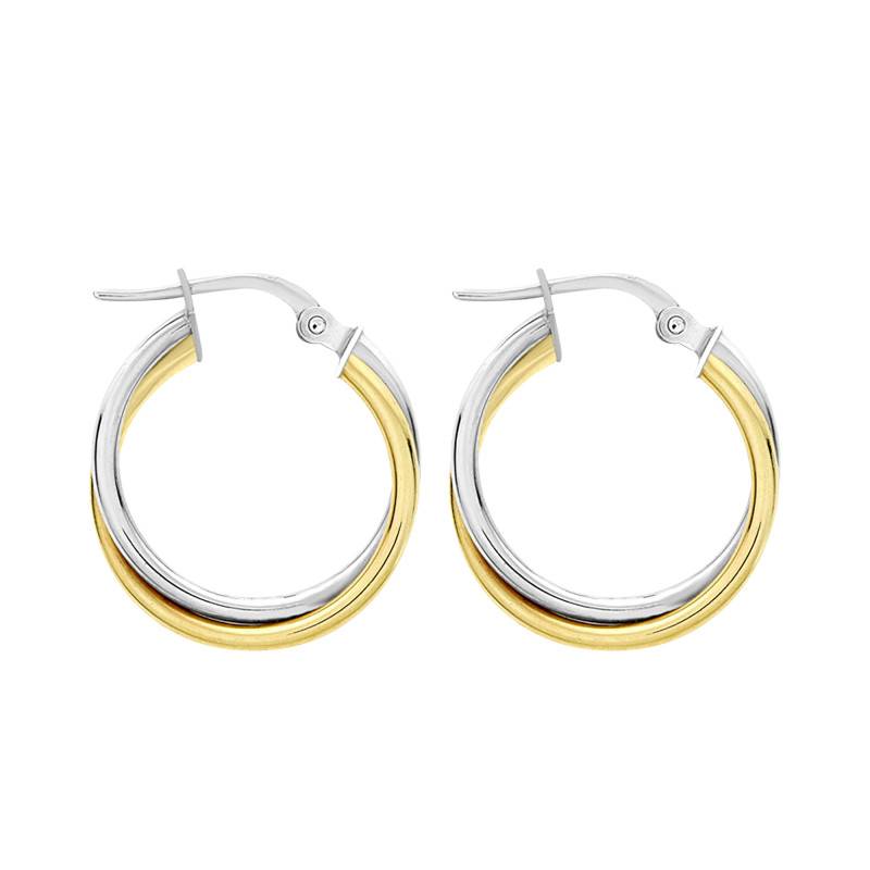 Two-Tone 2-Gold 375 Crossed Hoop Earrings, 19 mm Diameter - Emanessence