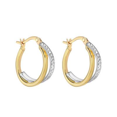 Two-Tone 375 Gold Crossed Hoop Earrings, 16 mm Diameter - Emanessence