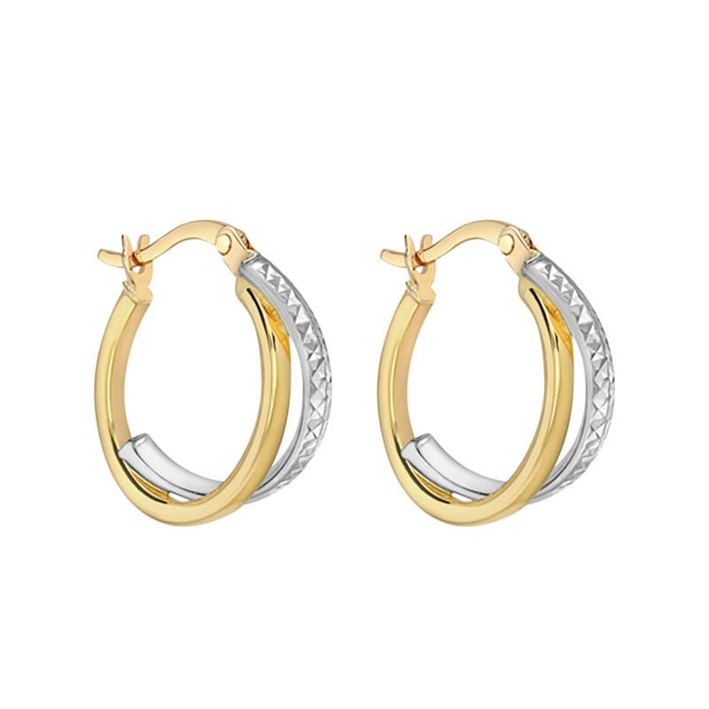 Two-Tone 375 Gold Crossed Hoop Earrings, 16 mm Diameter - Emanessence