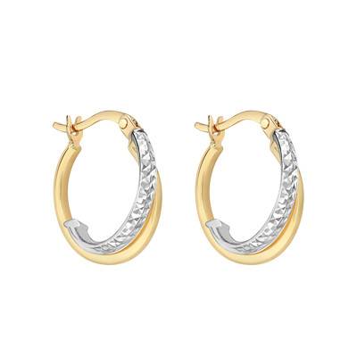 Two-Tone 375 Gold Crossed Hoop Earrings, 16 mm Diameter - Emanessence