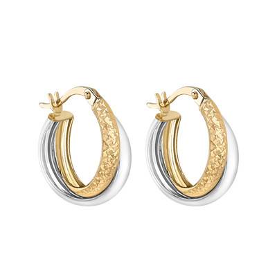 Two-Tone 375 Gold Crossed Hoop Earrings, 15 mm Diameter - Emanessence