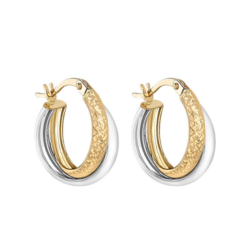 Two-Tone 375 Gold Crossed Hoop Earrings, 15 mm Diameter - Emanessence