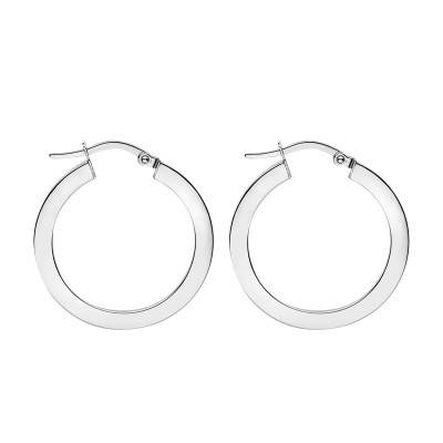 Créoles Fil Carré en Or Blanc 375, Diamètre 26 mm - Emanessence