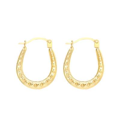 375 Yellow Gold Textured Oval Hoop Earrings - Emanessence