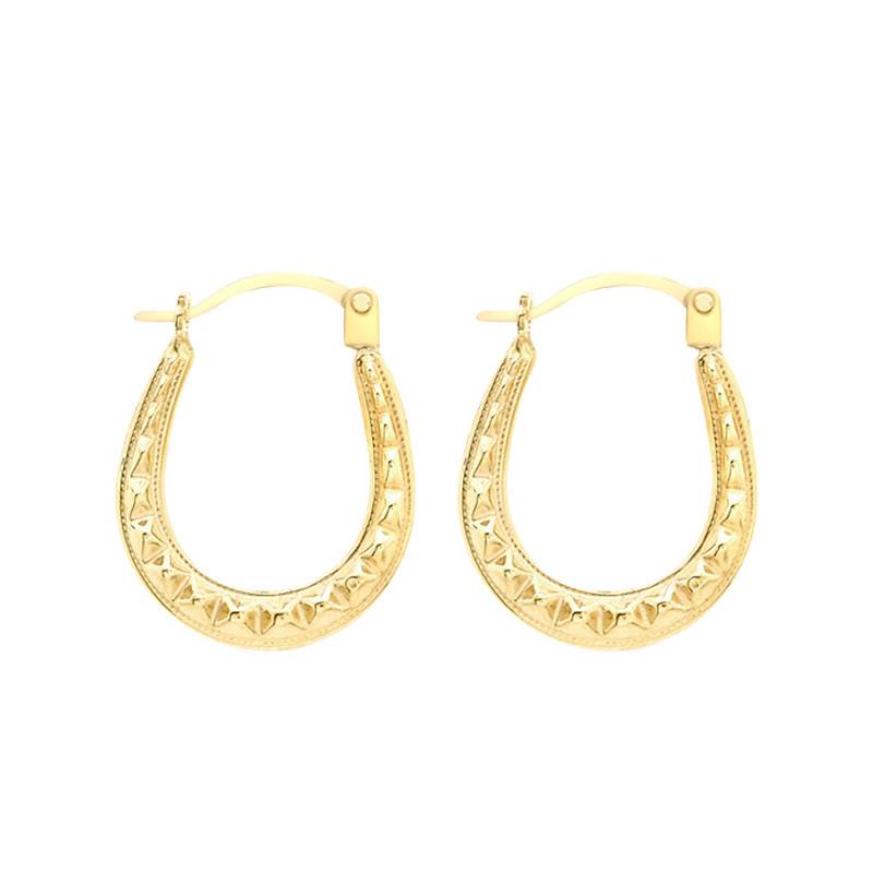 375 Yellow Gold Textured Oval Hoop Earrings - Emanessence