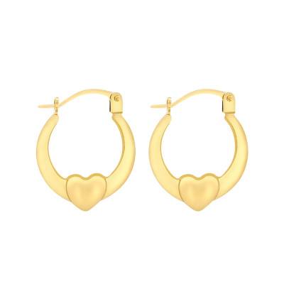 375/1000 Yellow Gold Heart Hoop Earrings - Emanessence