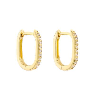 375 Yellow Gold & Zirconium Oxide Rectangular Hoop Earrings - Emanessence