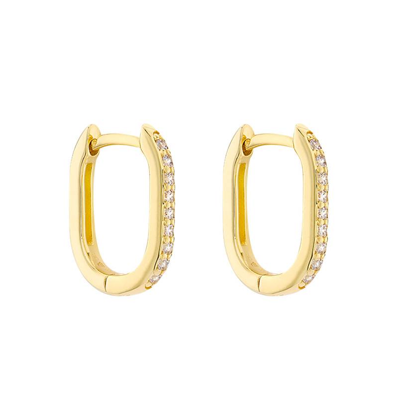 375 Yellow Gold & Zirconium Oxide Rectangular Hoop Earrings - Emanessence