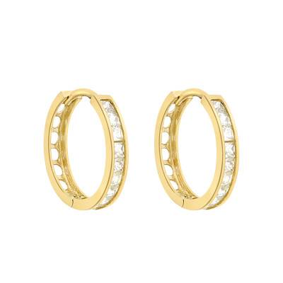 Créoles Huggy en Or Jaune 375 & Oxydes De Zirconium, Diamètre 15 mm - Emanessence