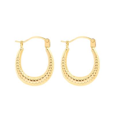 375 Yellow Gold Textured Motif Hoop Earrings - Emanessence