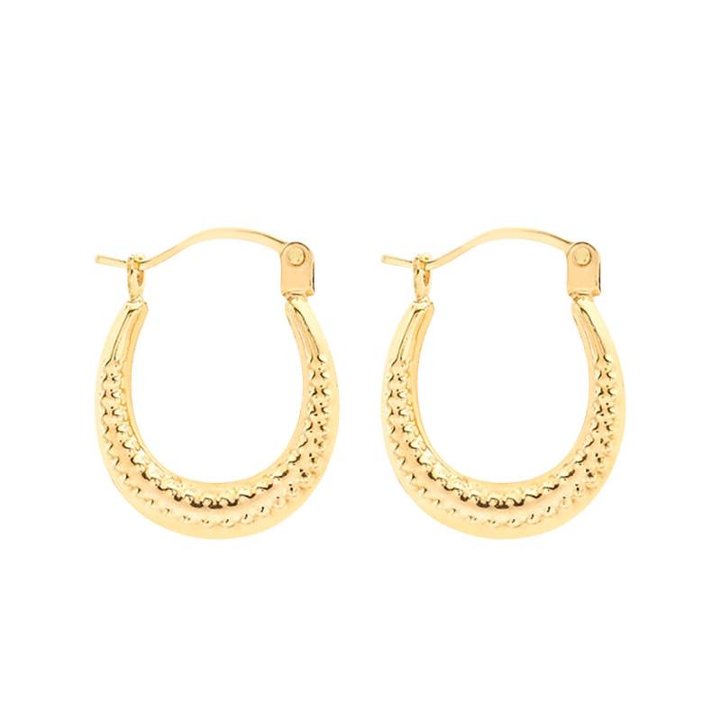 375 Yellow Gold Textured Motif Hoop Earrings - Emanessence