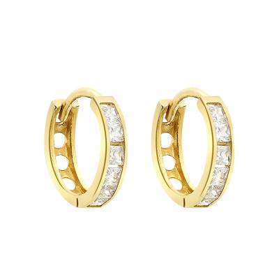 Créoles Huggy en Or Jaune 375 & Oxydes de Zirconium, Diamètre 11 mm - Emanessence