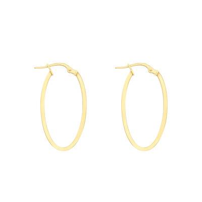 375 Yellow Gold Oval Square Wire Hoop Earrings, 14 x 30 mm - Emanessence