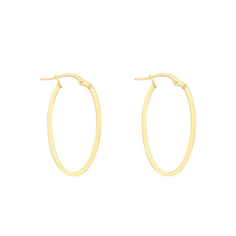 375 Yellow Gold Oval Square Wire Hoop Earrings, 14 x 30 mm - Emanessence