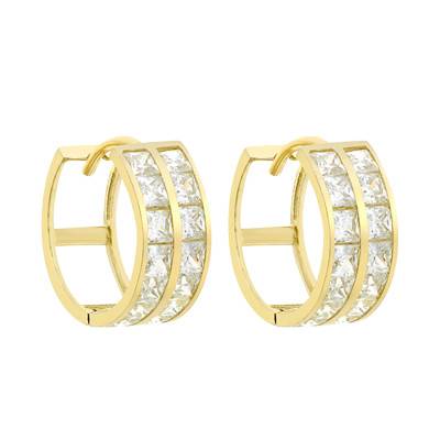 Créoles Huggy Double Rang en Or Jaune 375 & Oxydes de Zirconium, Diamêtre 14 mm - Emanessence