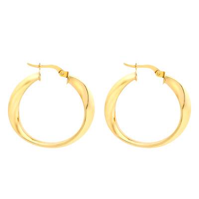 Créoles Vague en Or Jaune 375, Diamètre 24 mm - Emanessence