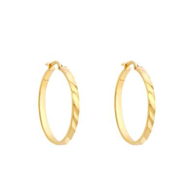 Ribbed Rectangular Tube Hoop Earrings in 375/1000 Yellow Gold, 28 mm Diameter - Emanessence