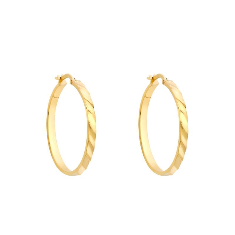 Ribbed Rectangular Tube Hoop Earrings in 375/1000 Yellow Gold, 28 mm Diameter - Emanessence