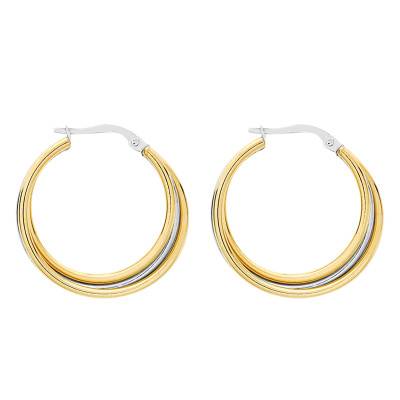 Two-Tone 375/1000 (9K) Gold Three-Wire Hoop Earrings, 24 mm Diameter - Emanessence