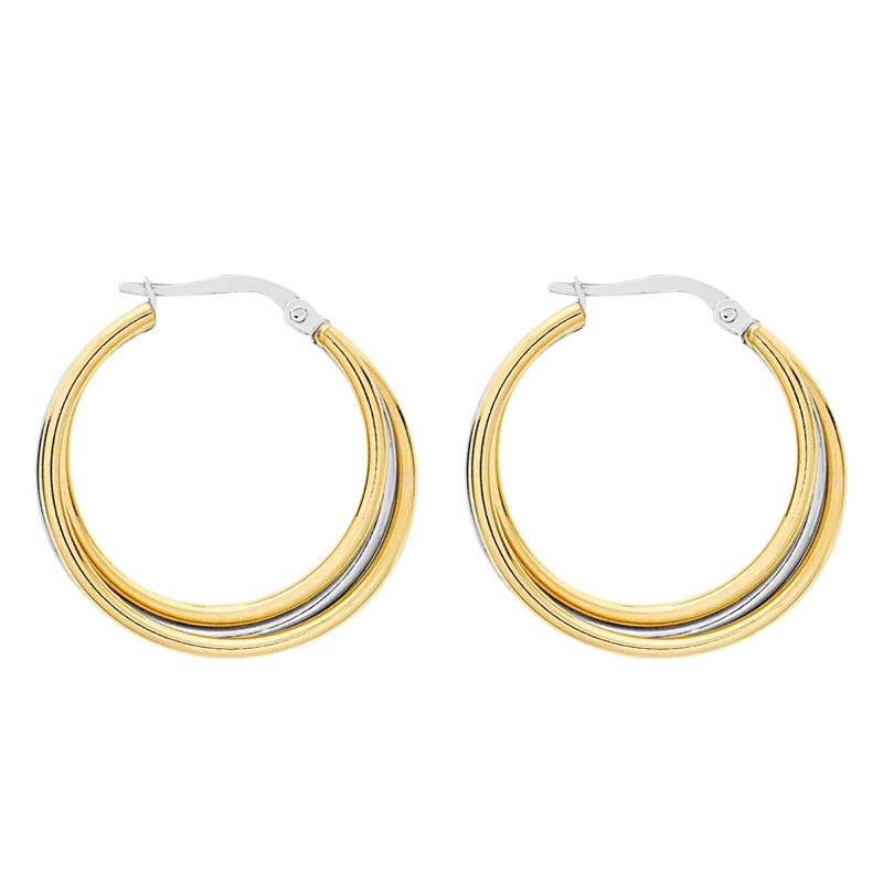 Two-Tone 375/1000 (9K) Gold Three-Wire Hoop Earrings, 24 mm Diameter - Emanessence