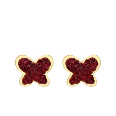 Boucles d'oreilles Papillon en Or Jaune 375 & Oxydes de Zirconium Rouges - Emanessence