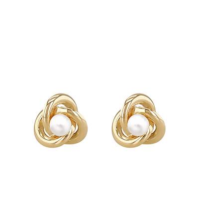Boucles d'oreilles Noeuds en Or Jaune 375 & Perles d'Eau Douce - Emanessence