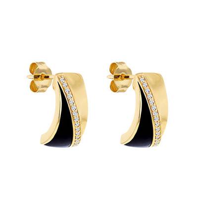 Boucles d'oreilles Demi-Émaillées en Or Jaune 375 & Diamants Blancs - Emanessence