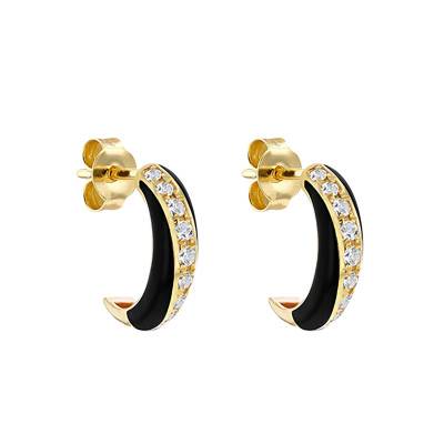 Boucles d'oreilles Tourbillons Émaillées en Or Jaune 375 & Diamants Blancs - Emanessence