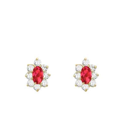 Boucles d'oreilles Fleur en Or Jaune 375 & Oxydes de Zirconium Blancs et Rouges - Emanessence