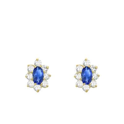 Boucles d'oreilles Fleur en Or Jaune 375 & Oxydes de Zirconium Blancs et Bleus - Emanessence