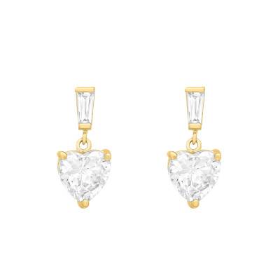 Boucles d'oreilles Coeurs en Or Jaune 375 & Oxydes de Zirconium Blancs - Emanessence